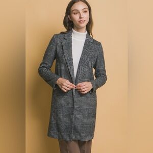 Love Tree X Bohme Women's Black and White Plaid Blazer Trench Coat